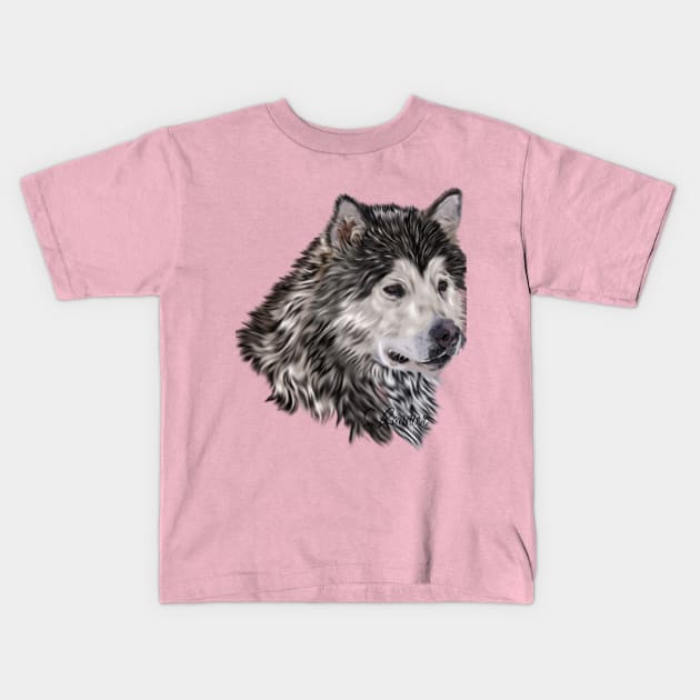 Alaskan Malamute Kids T-Shirt by painteddreamsdesigns